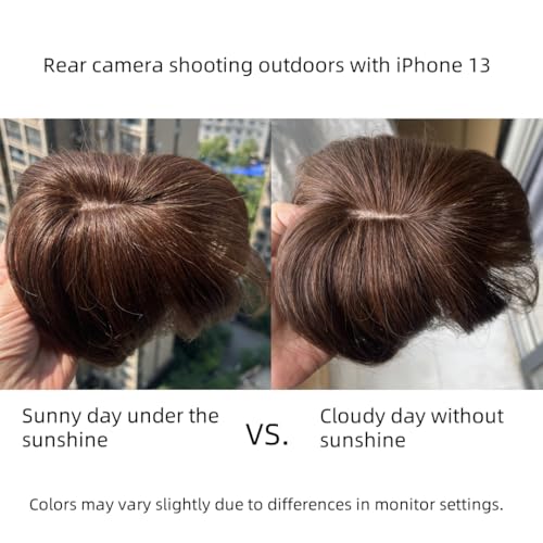 Anemone 6 inch Short Middle Part Straight Real Human Hair Topper Small Thin Clip-in Hair Bangs for Mild Hair Loss Suitable for Women and Men Reddish Tone (Dark Brown) - Image 3