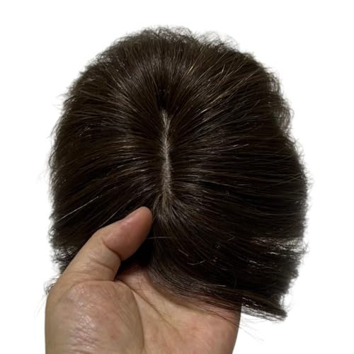 Anemone 6 inch Short Middle Part Straight Real Human Hair Topper Small Thin Clip-in Hair Bangs for Mild Hair Loss Suitable for Women and Men Reddish Tone (Dark Brown) - Image 5