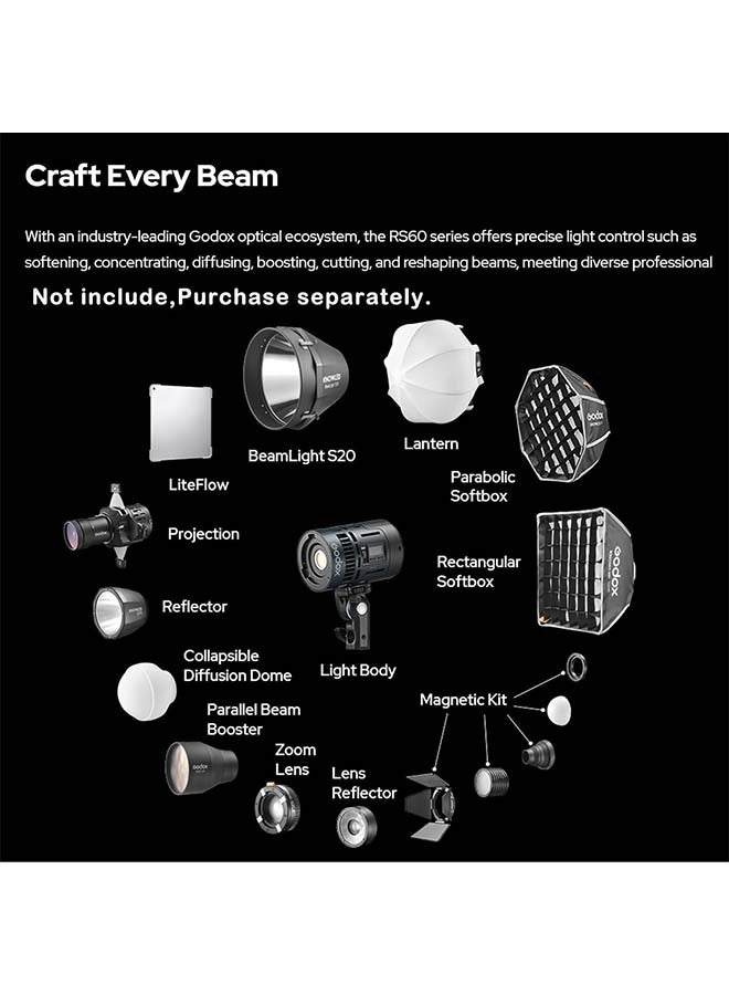 Godox RS60 LED Video Light, Bi-Color Led Monolight, Studio Light Supports DMX/APP Control for Studio Live Streaming Video Recording (RS60Bi) - Image 5