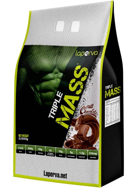 laperva Triple Mass Gainer Protein Powder, High Calorie Weight Gainer with Glutamine & Added Essential Fatty Acids, 1500mg Added Creatine Blend +10 gm of BCAA (Milk Chocolate, 6 Kg)