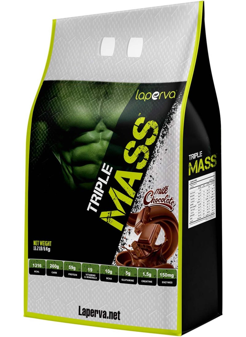 Laperva laperva Triple Mass Gainer Protein Powder, High Calorie Weight Gainer with Glutamine & Added Essential Fatty Acids, 1500mg Added Creatine Blend +10 gm of BCAA (Milk Chocolate, 6 Kg)  - Image 1