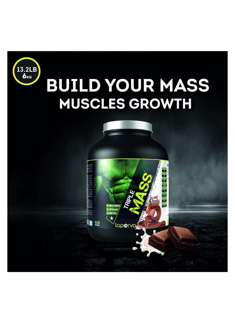 Laperva laperva Triple Mass Gainer Protein Powder, High Calorie Weight Gainer with Glutamine & Added Essential Fatty Acids, 1500mg Added Creatine Blend +10 gm of BCAA (Milk Chocolate, 6 Kg)  - Image 3