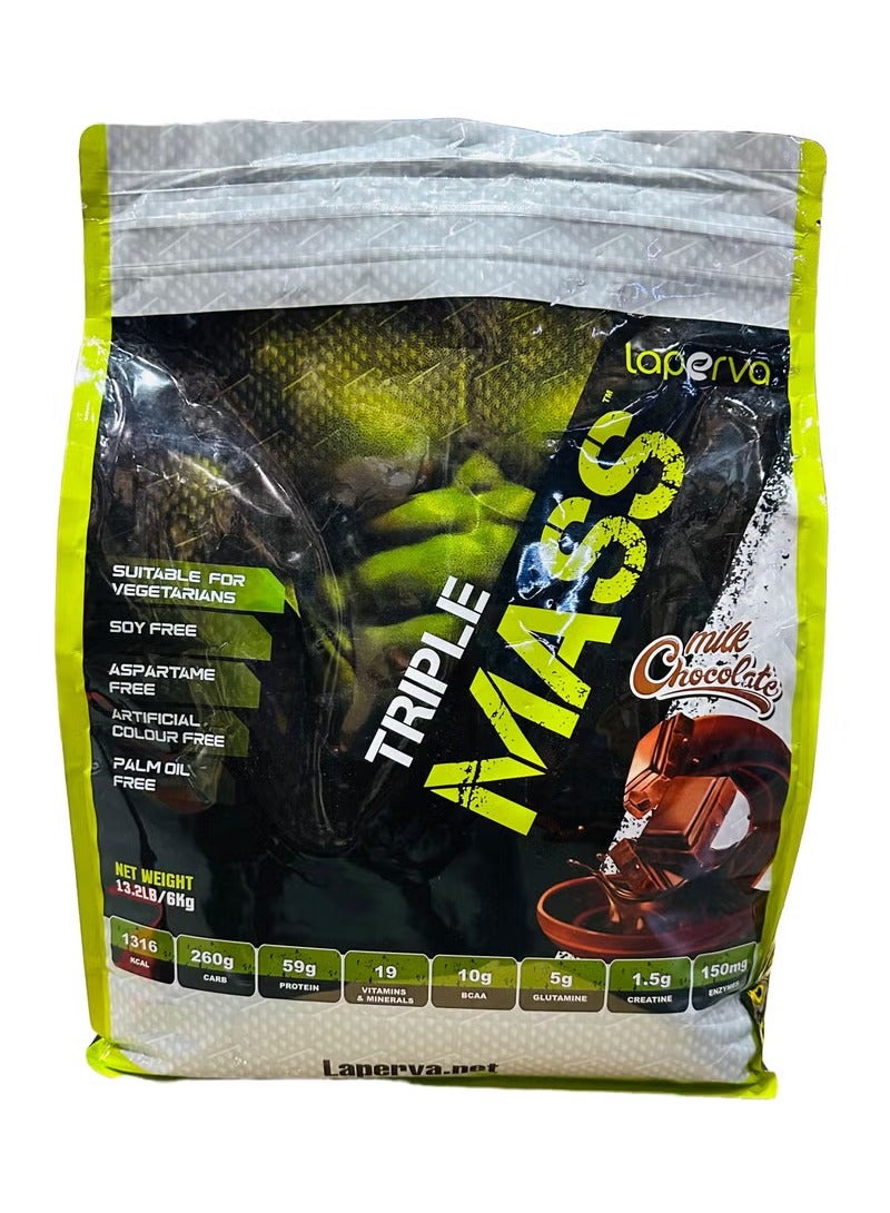 Laperva laperva Triple Mass Gainer Protein Powder, High Calorie Weight Gainer with Glutamine & Added Essential Fatty Acids, 1500mg Added Creatine Blend +10 gm of BCAA (Milk Chocolate, 6 Kg)  - Image 1