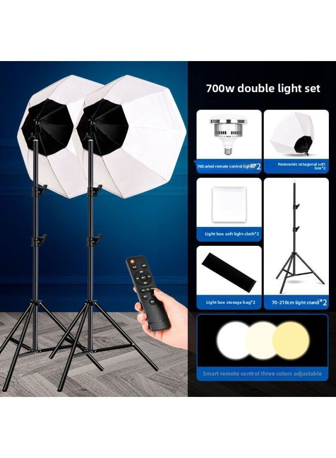 general Panoramic Live Broadcast Fill Light Studio Soft Light Box Suit Light Photography Light Live Broadcast Room Fill Light-Light Source Color:Dual Lights 【700w Three-color Remote Control Mushroom Light】 - Image 1