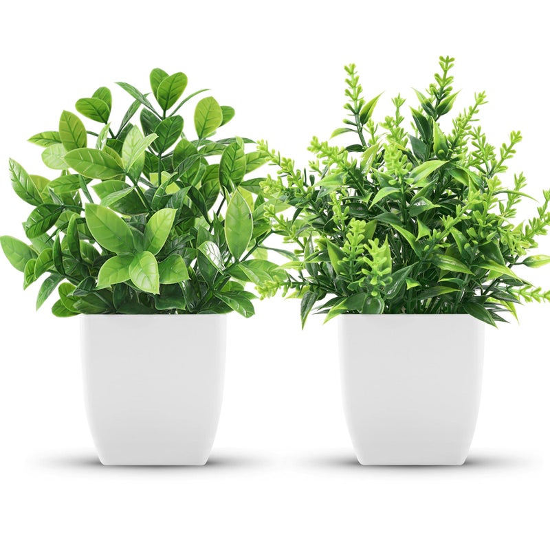 Der Rose 2 Pack Fake Plants Small Faux Artificial Small Potted Plants Indoor for Room Home Office Farmhouse Bathroom Decor - Image 1