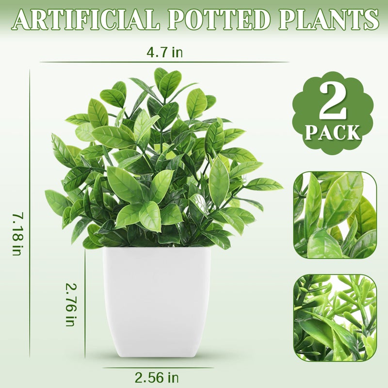 Der Rose 2 Pack Fake Plants Small Faux Artificial Small Potted Plants Indoor for Room Home Office Farmhouse Bathroom Decor - Image 2