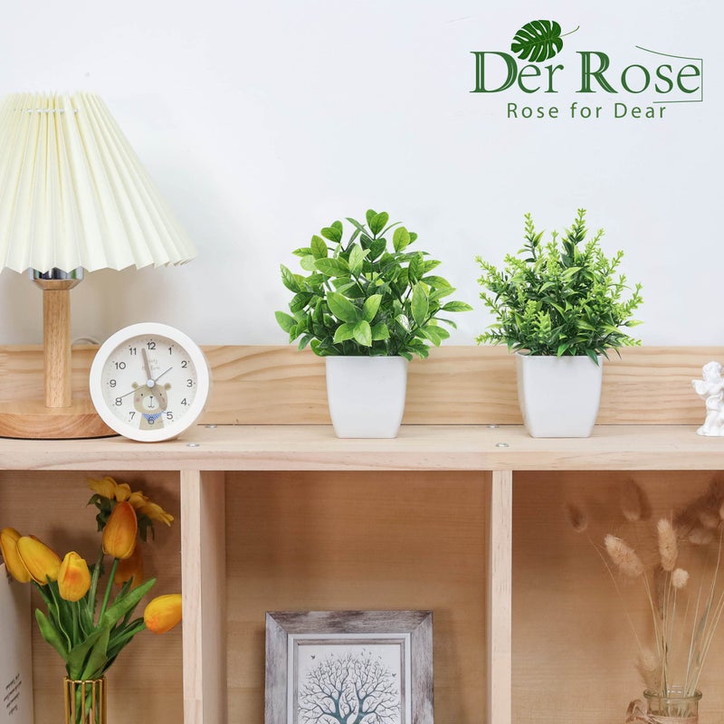 Der Rose 2 Pack Fake Plants Small Faux Artificial Small Potted Plants Indoor for Room Home Office Farmhouse Bathroom Decor - Image 3