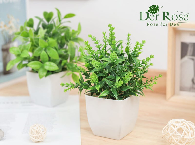 Der Rose 2 Pack Fake Plants Small Faux Artificial Small Potted Plants Indoor for Room Home Office Farmhouse Bathroom Decor - Image 5