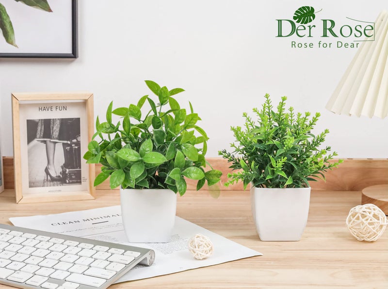 Der Rose 2 Pack Fake Plants Small Faux Artificial Small Potted Plants Indoor for Room Home Office Farmhouse Bathroom Decor - Image 4