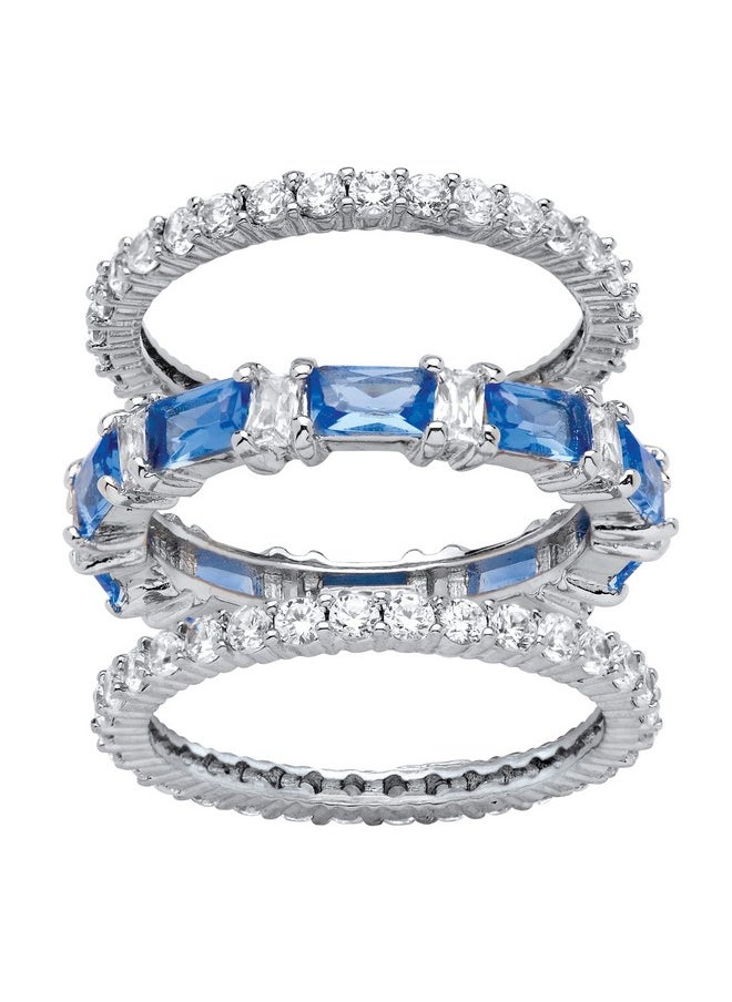 Palm Beach Jewelry - Palmbeach Platinumplated Emerald Cut Simulated Blue Sapphire And Baguette Cubic Zirconia 3 Piece Set Bridal Eternity Ring Sizes 610 Size 7 - Image 1
