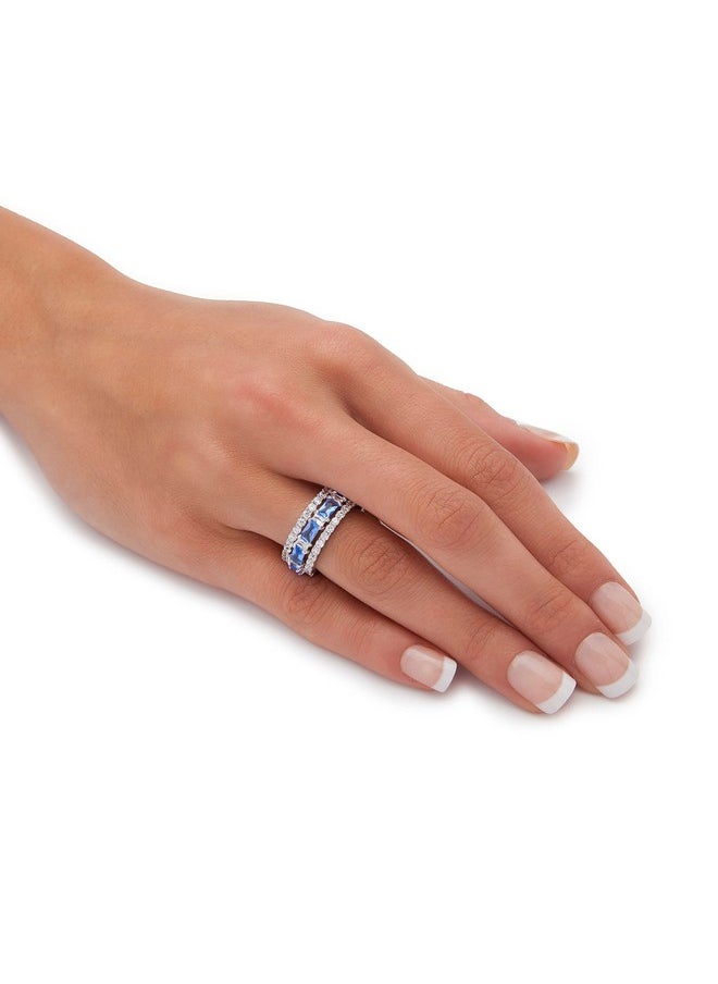 Palm Beach Jewelry - Palmbeach Platinumplated Emerald Cut Simulated Blue Sapphire And Baguette Cubic Zirconia 3 Piece Set Bridal Eternity Ring Sizes 610 Size 7 - Image 1