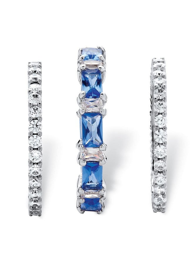 Palm Beach Jewelry - Palmbeach Platinumplated Emerald Cut Simulated Blue Sapphire And Baguette Cubic Zirconia 3 Piece Set Bridal Eternity Ring Sizes 610 Size 7 - Image 1