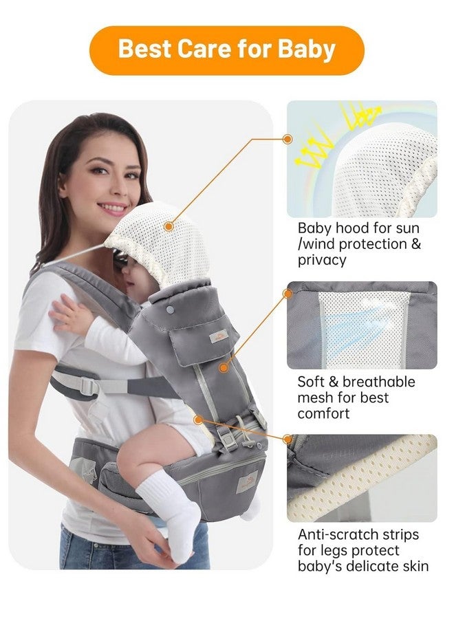 Mumgaroo Baby Carrier with Hip Seat, 6 in 1 Baby Carrier Newborn to Toddler, Adjustable Infant Carrier with Hood, All Seasons & All Position Baby Holder Carrier for Breastfeeding - Image 4