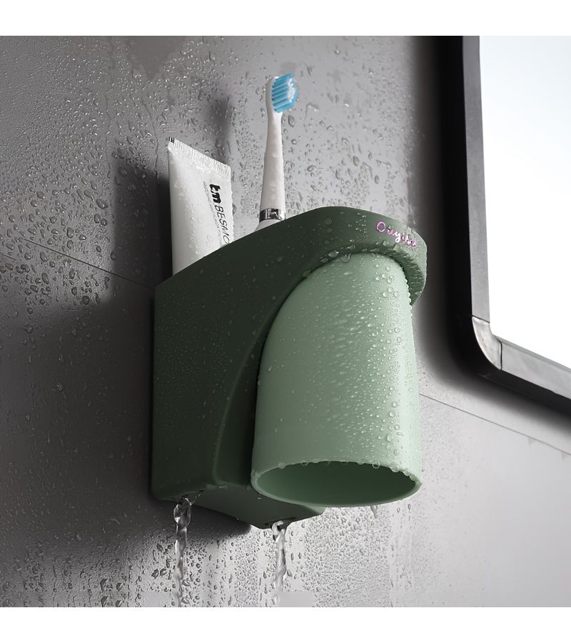 Blue Wall Mount Nordic Toothbrush Holder With Mouthwash Cups - Image 4