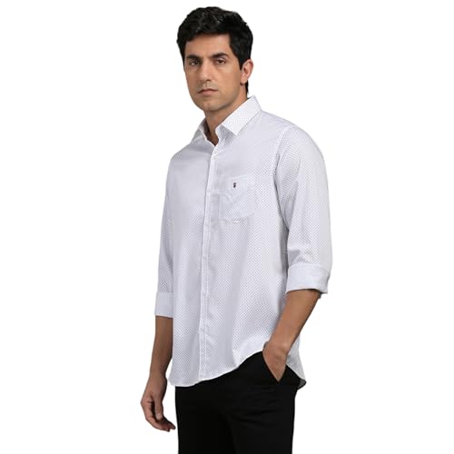 Louis Philippe Men White Slim Fit Print Full Sleeves Casual Shirt - Image 2