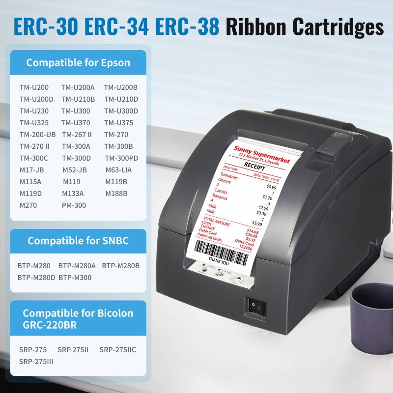 IUX ERC30 Black and Red Ribbon Compatible with Epson ERC30/34/38 Cartridges ERC38 B/R, for Epson TM-U220,M188B,BTP-M300, ERC 30 Printer Ribbons, Pack of 24 - Image 3