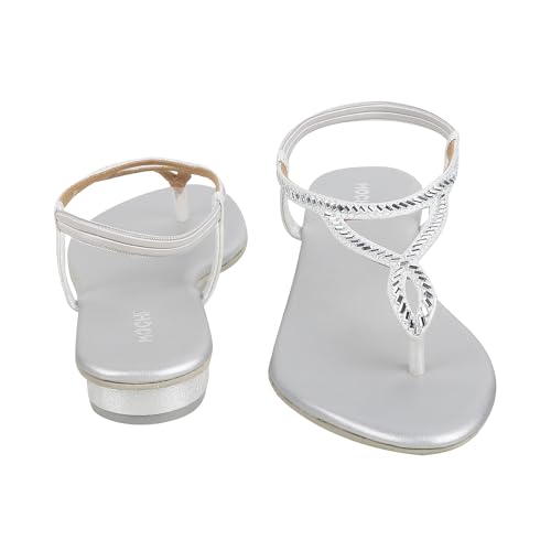 Mochi Women Silver Velvet Comfort & Flat Sandal UK/6 EU/39 (35-4917) - Image 5