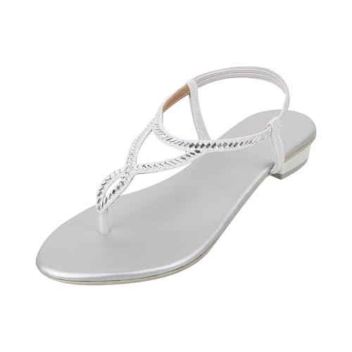 Mochi Women Silver Velvet Comfort & Flat Sandal UK/6 EU/39 (35-4917) - Image 1
