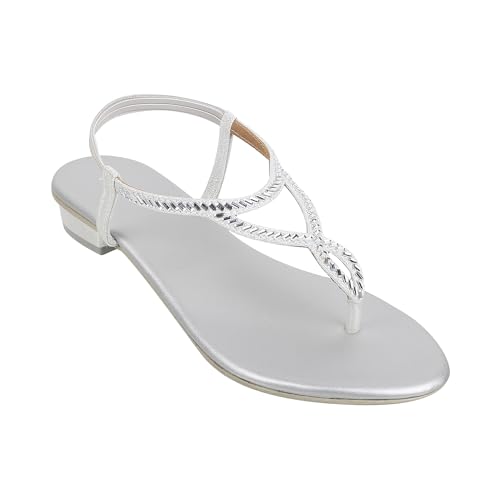 Mochi Women Silver Velvet Comfort & Flat Sandal UK/6 EU/39 (35-4917) - Image 2