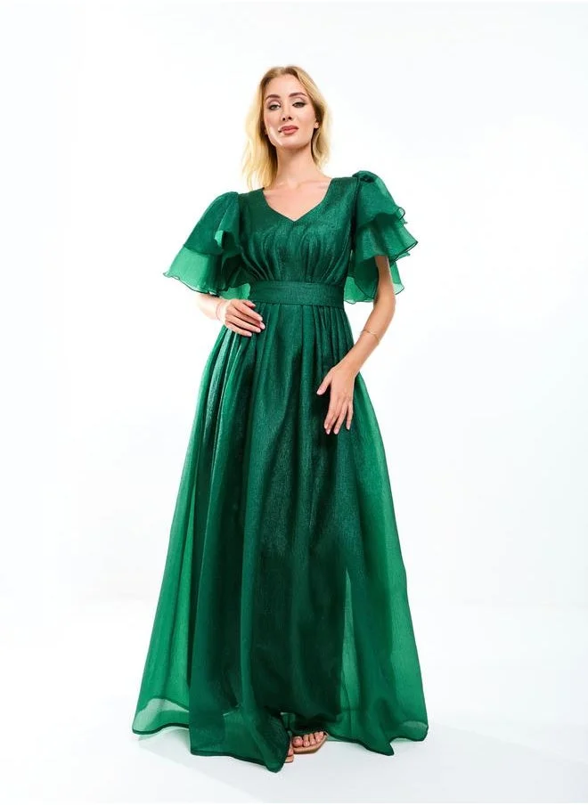هاوس اوف مودا Double Tiered Flounce Sleeves Voluminous Maxi Dress by Styli