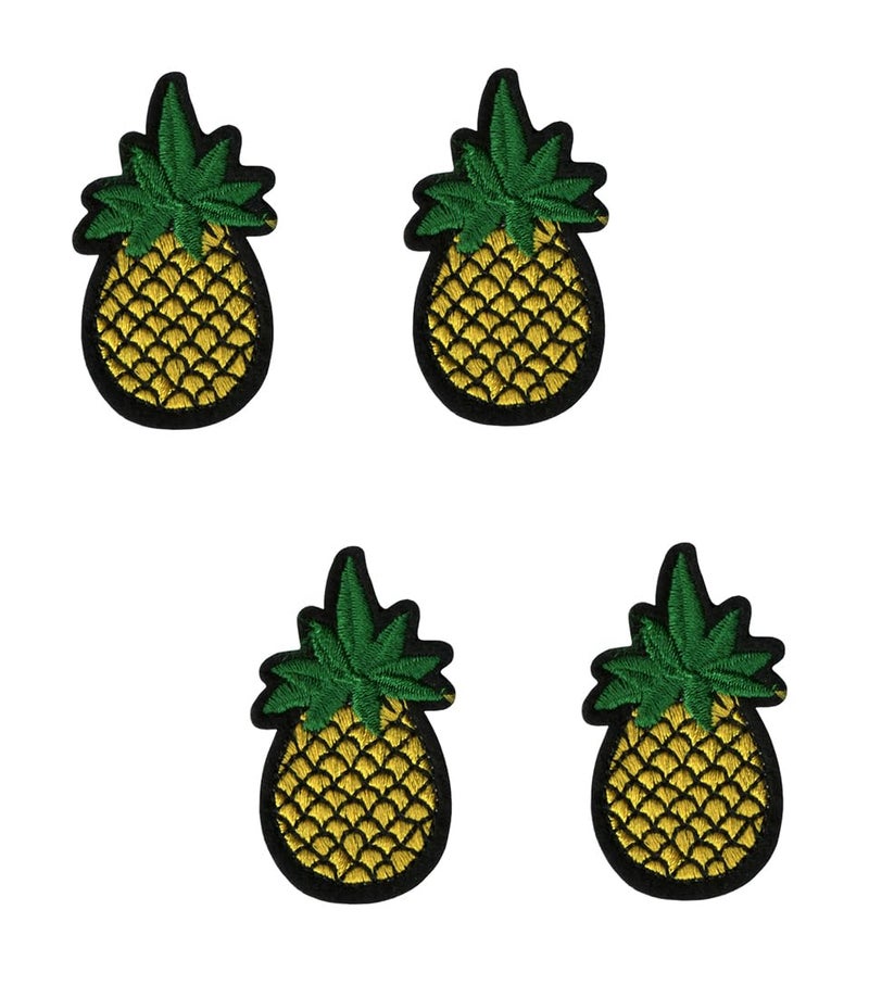 Generic 4 Pcs Pineapple Fruits Applique Embroidered Sew-on Patch ; Size Small: 5.2cm x 3.2cm for Jackets, Bags, Caps, Jeans, Outdoor Clothing ; Imported from Malaysia (4 Pieces). (Code: SBX-277) - Image 1