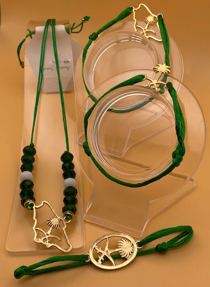4*1 National Day 95 Bracelet Set for women and men | Women's necklace or car suspension Elegant national bracelets and bracelets | Saudi National Day accessories 2025 | National Day gifts and distributions on the Kingdom map and slogans of the new national identity “Our pride by nature - Image 1