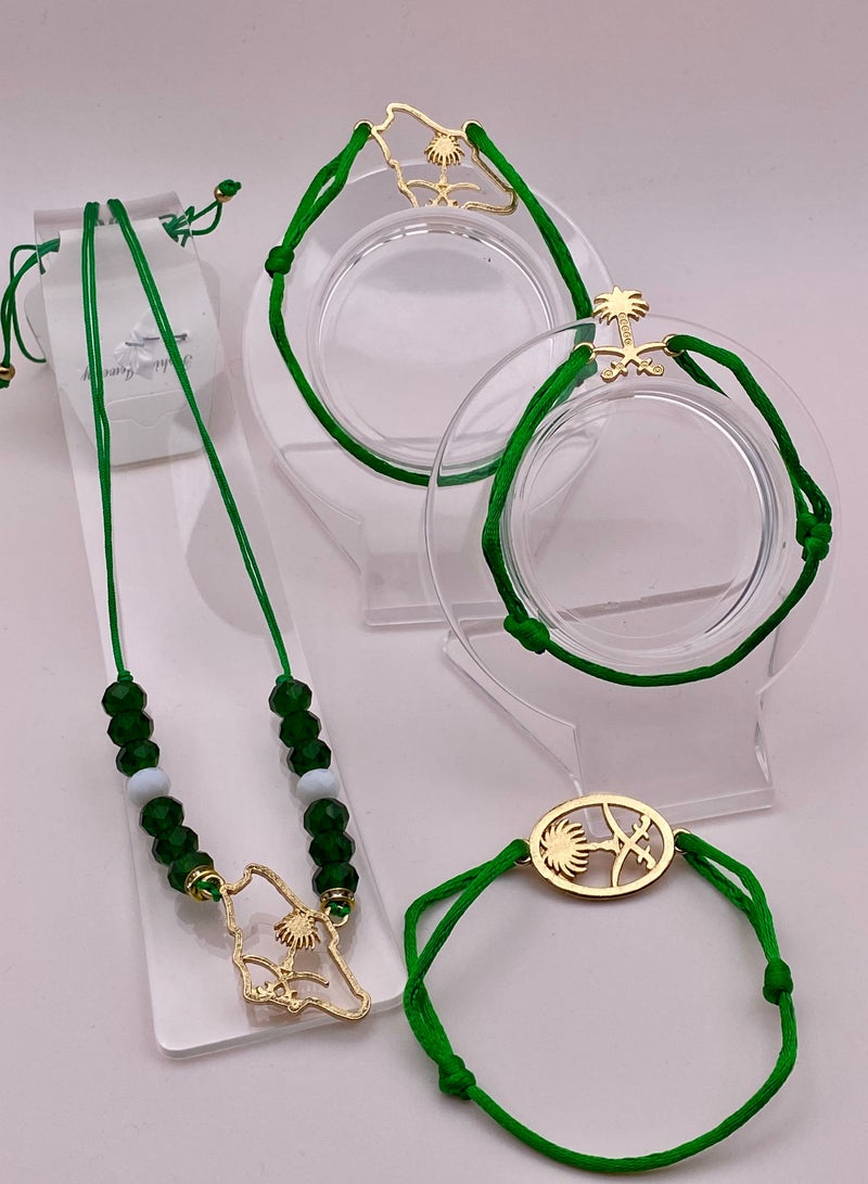 4*1 National Day 95 Bracelet Set for women and men | Women's necklace or car suspension Elegant national bracelets and bracelets | Saudi National Day accessories 2025 | National Day gifts and distributions on the Kingdom map and slogans of the new national identity “Our pride by nature - Image 3