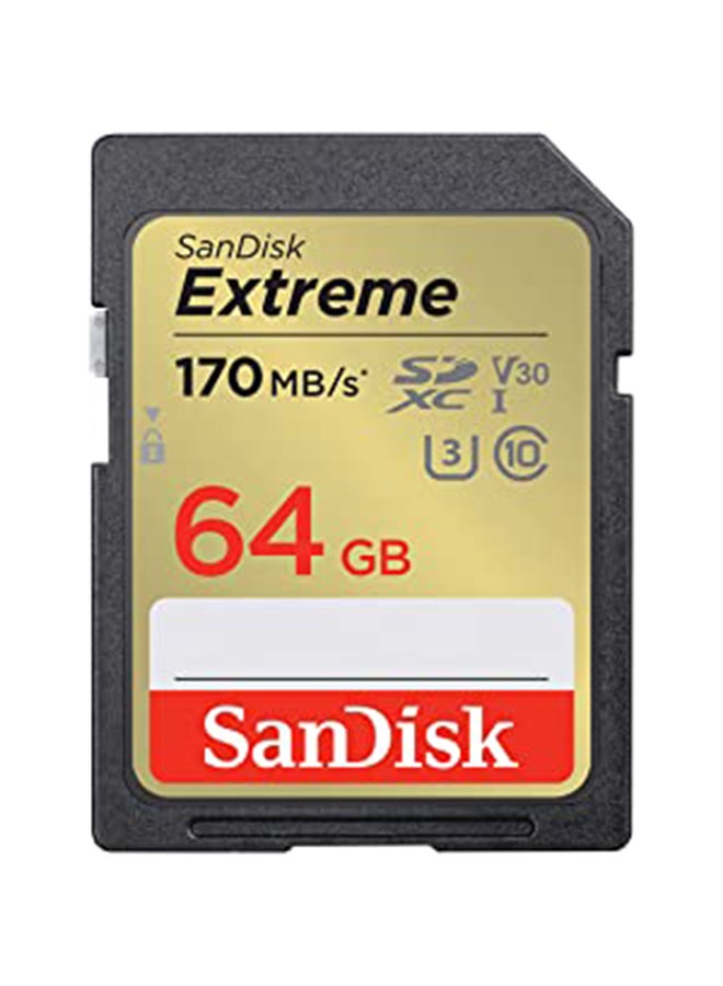 sandisk 64 GB Extreme SDXC  UHS-I Card Speed up to 170MB/s, shoot 4K UHD video2,  SDSDXV2-064G-GNCIN - Image 1