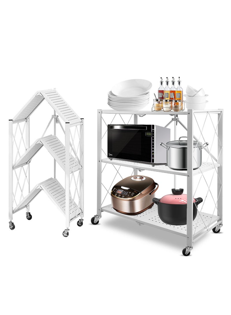 Meishida 3-Tier Folding Storage Rack Standing Kitchen Shelf Metal Organizer Storage Shelves - Image 2