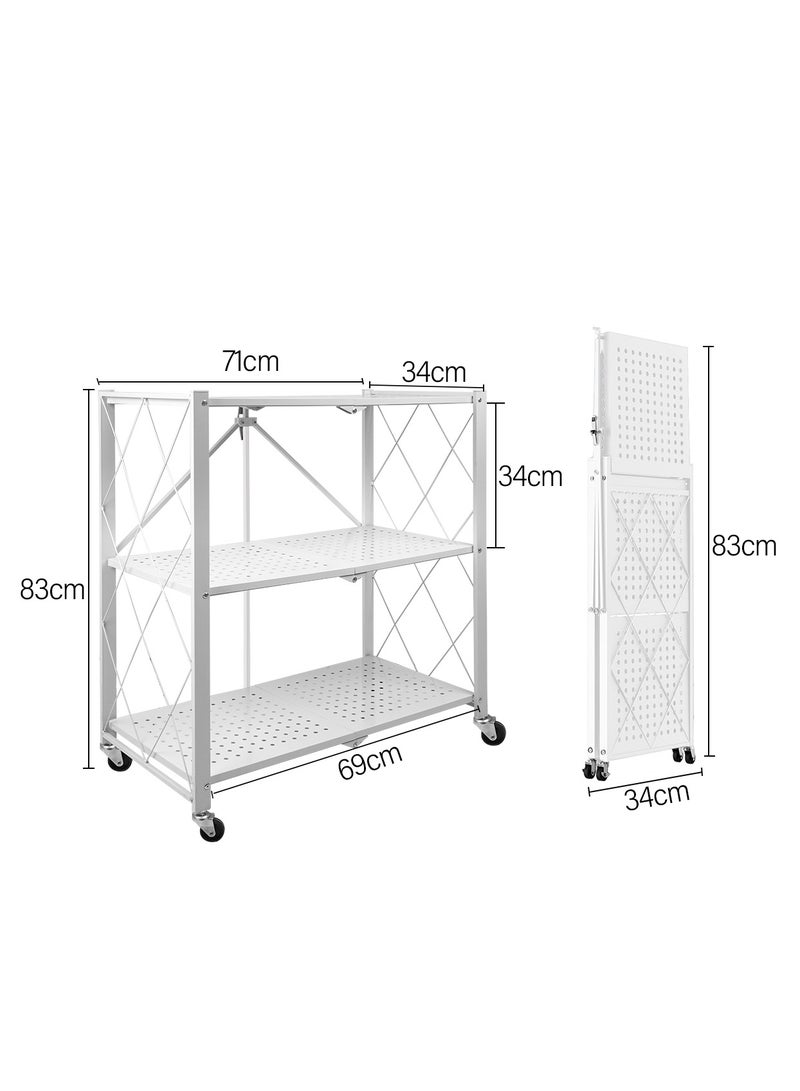 Meishida 3-Tier Folding Storage Rack Standing Kitchen Shelf Metal Organizer Storage Shelves - Image 3