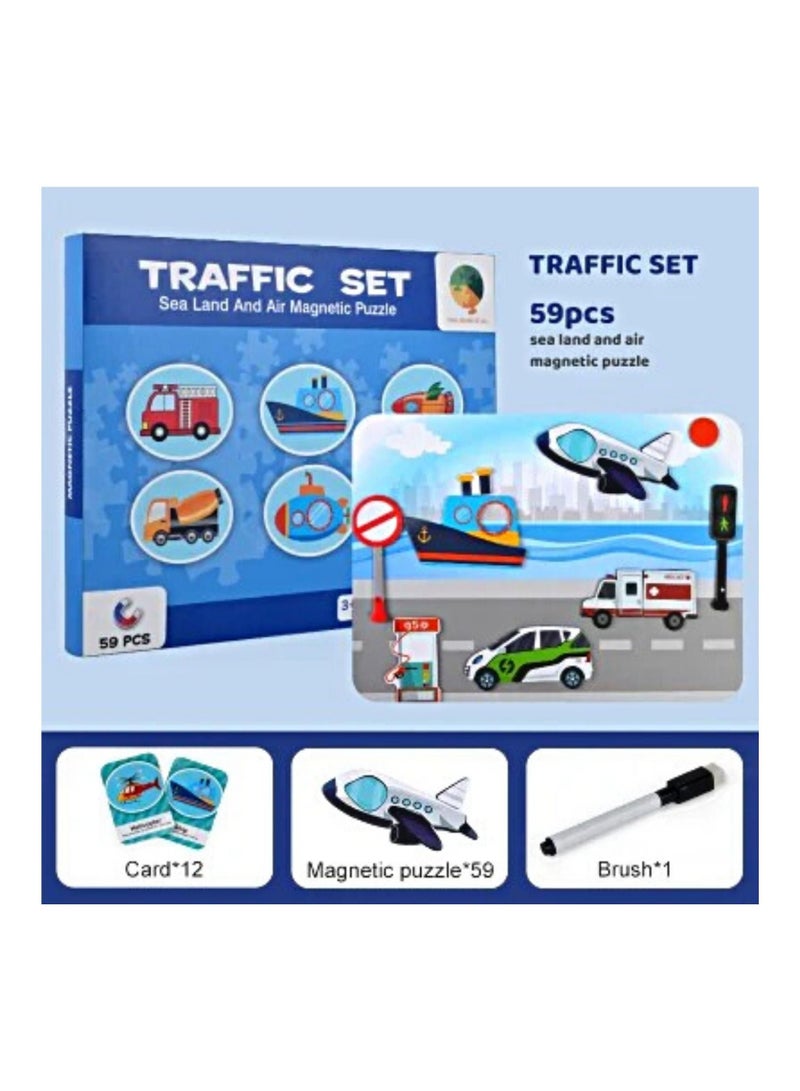 رالي مجموعة النقل المروري لعبة تعليمية وتعليمية للألغاز المغناطيسية الجوية والمائية