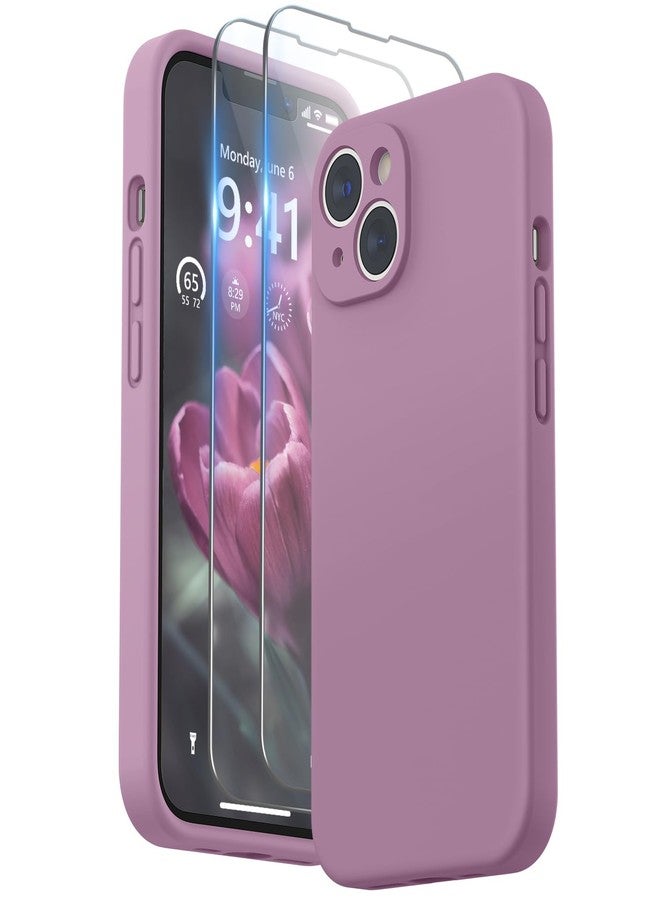 جراب SURPHY لهاتف iPhone 14 Plus مع واقي للشاشة وحماية للكاميرا، جراب هاتف من السيليكون السائل مع بطانة ناعمة من الألياف الدقيقة، لون بنفسجي فاتح - Image 1