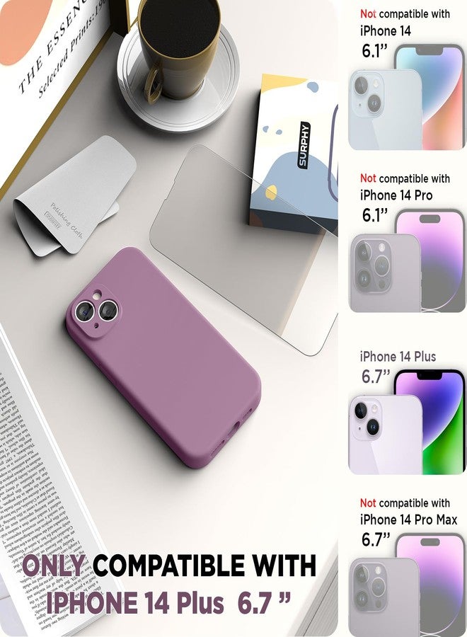 جراب SURPHY لهاتف iPhone 14 Plus مع واقي للشاشة وحماية للكاميرا، جراب هاتف من السيليكون السائل مع بطانة ناعمة من الألياف الدقيقة، لون بنفسجي فاتح - Image 2