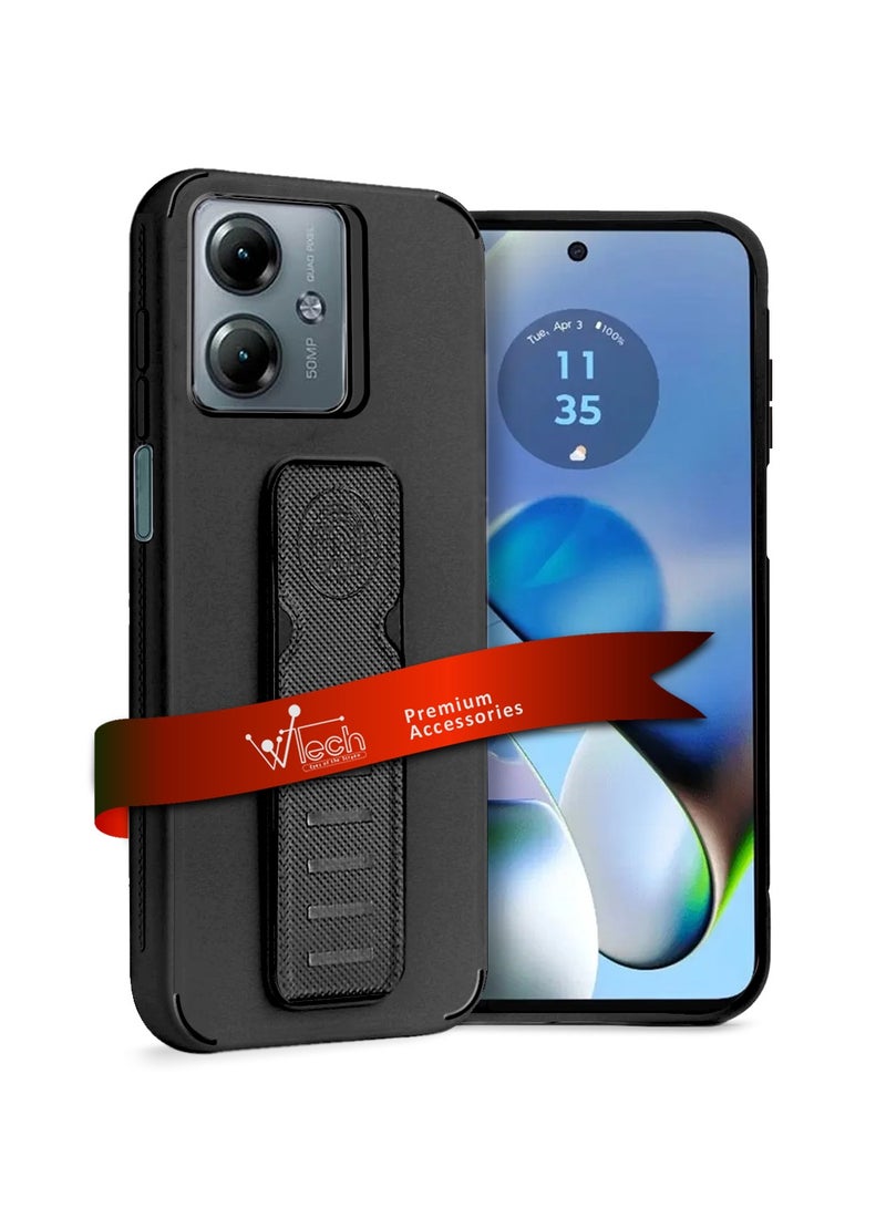Wtech Motorola Moto G54 5G 2023 / Motorola Moto G64 5G 2024 Hand Grip Foldable Magnetic Kickstand Wrist Strap Finger Grip Drop Resistance With Built-In Iron Case Cover - Black - Image 1