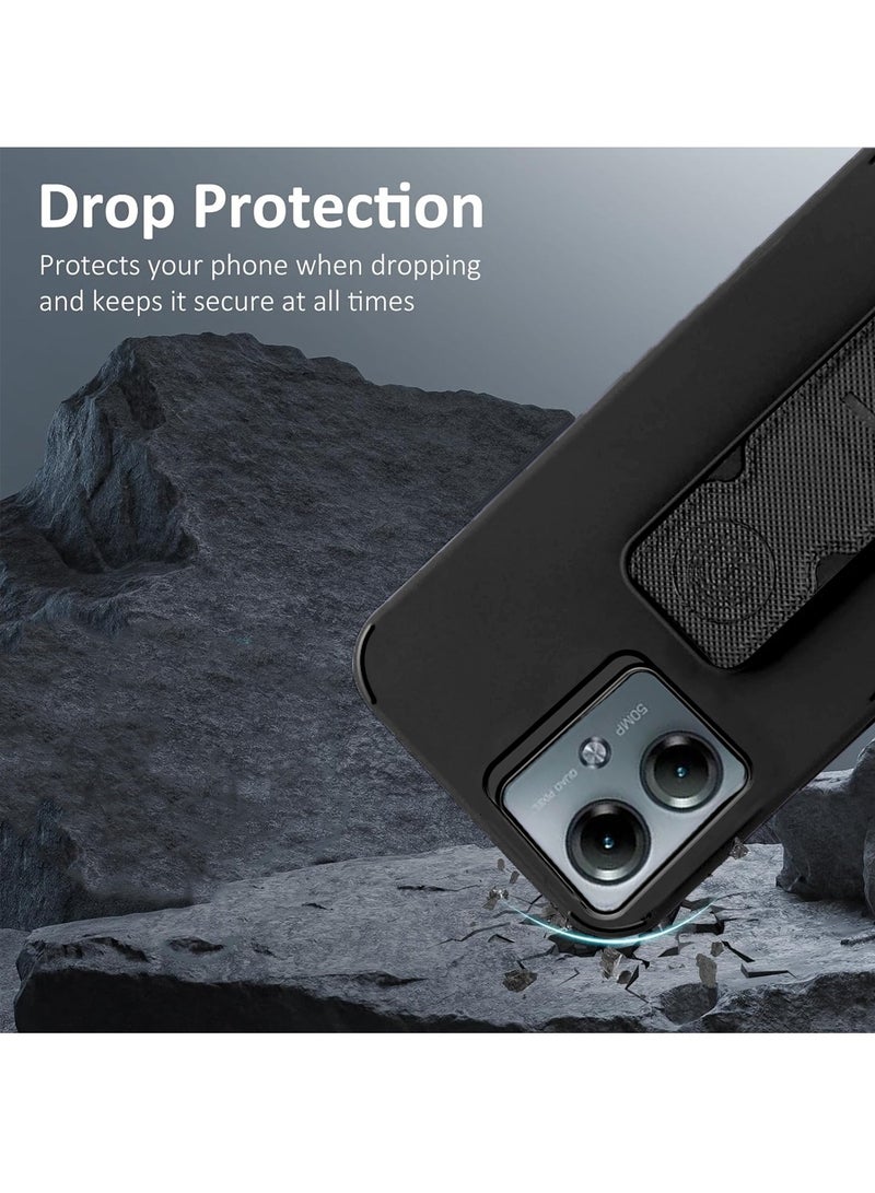 Wtech Motorola Moto G54 5G 2023 / Motorola Moto G64 5G 2024 Hand Grip Foldable Magnetic Kickstand Wrist Strap Finger Grip Drop Resistance With Built-In Iron Case Cover - Black - Image 3