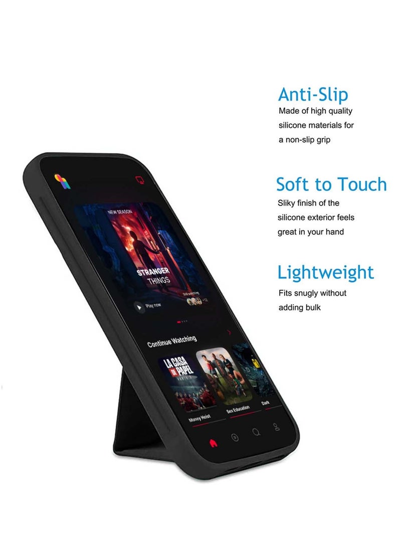 Wtech Motorola Moto G54 5G 2023 / Motorola Moto G64 5G 2024 Hand Grip Foldable Magnetic Kickstand Wrist Strap Finger Grip Drop Resistance With Built-In Iron Case Cover - Black - Image 4