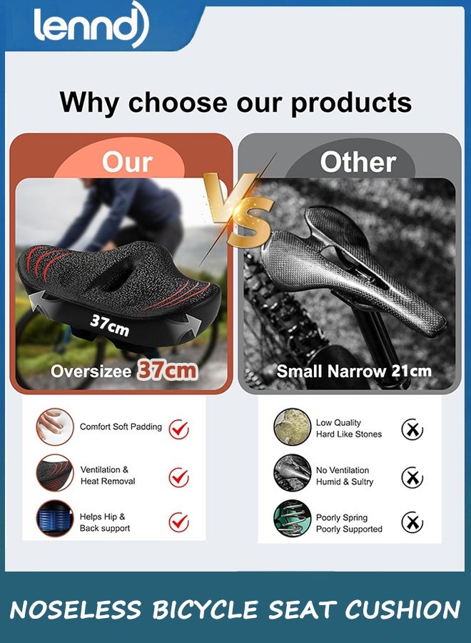 لينند ترقية مقعد الدراجة كبير الحجم للرجال والنساء، وسادة مقعد دراجة واسعة للغاية بدون أنف، سرج دراجة مريح مقاوم للماء من إسفنج الذاكرة مناسب لدراجات بيلوتون، دراجة التمرين، دراجات Ebikes، دراجة المدينة - Image 2