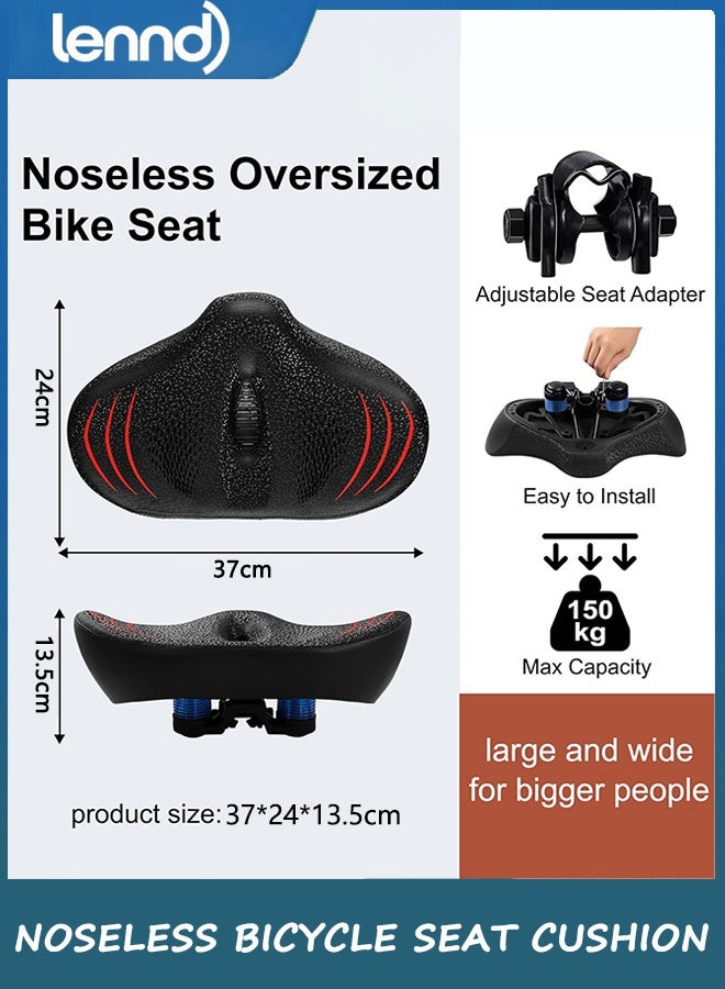 لينند ترقية مقعد الدراجة كبير الحجم للرجال والنساء، وسادة مقعد دراجة واسعة للغاية بدون أنف، سرج دراجة مريح مقاوم للماء من إسفنج الذاكرة مناسب لدراجات بيلوتون، دراجة التمرين، دراجات Ebikes، دراجة المدينة - Image 3