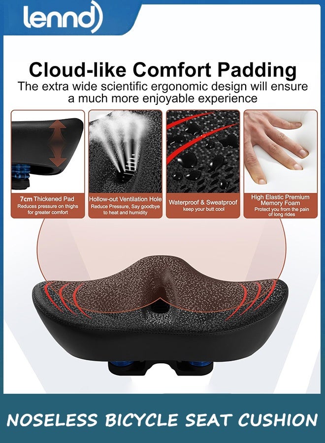 لينند ترقية مقعد الدراجة كبير الحجم للرجال والنساء، وسادة مقعد دراجة واسعة للغاية بدون أنف، سرج دراجة مريح مقاوم للماء من إسفنج الذاكرة مناسب لدراجات بيلوتون، دراجة التمرين، دراجات Ebikes، دراجة المدينة - Image 4