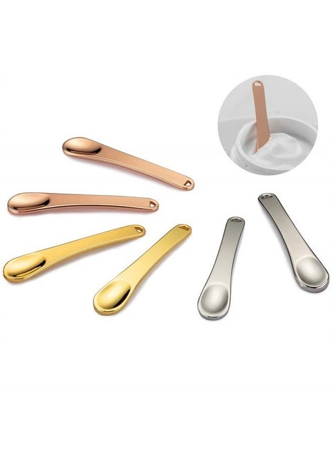 6 Pieces Metal Cosmetic Skincare Spatula, Mini Mask facial Reusable Scoop, Makeup Beauty Spoons for Cream, Lotions, Moisturizers (Rose Gold, Gold, Silver