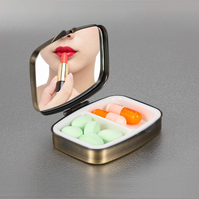 Dynippy Pill Case Pill Box with Mirror Retro Pocket 2 Compartment Medicine Case Vitamin Pill Organizer for Pocket Purse and Travel (A-Van Gogh The Starry Night) - Image 5