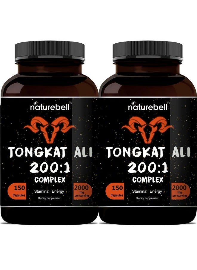 NatureBell - Tongkat Ali 200:1 (Longjack) Extract for Men, 2000mg Per Serving, Indonesia Origin, Eurycoma Longifolia | with Panax Ginseng for Energy, Stamina, & Male Health Support (150 Count (Pack of 2)) - Image 1