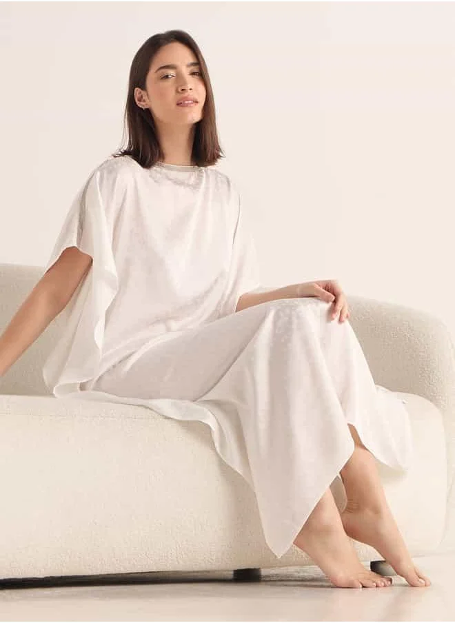 FAV Textured Kaftan Night Gown with Boat Neck