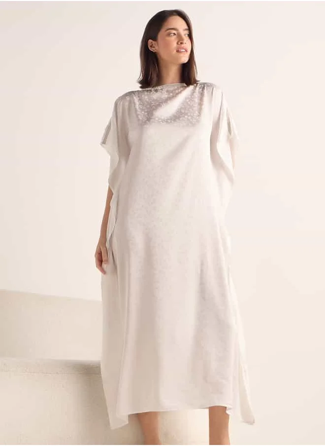 FAV Textured Kaftan Night Gown with Boat Neck