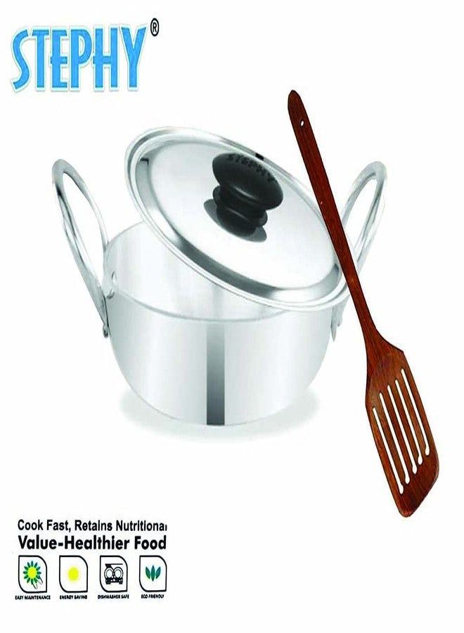 Stephy Aluminium Calcutta Kadhai 0.75 LTR (19 cm) with Aluminium Lid and 1 Piece of Wooden Spatula - Image 2