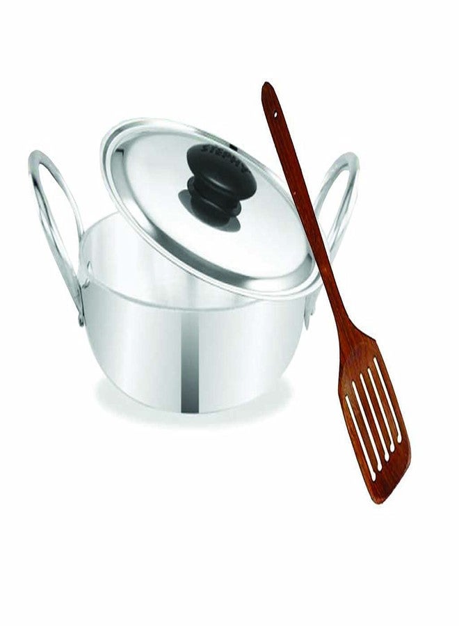 Stephy Aluminium Calcutta Kadhai 0.75 LTR (19 cm) with Aluminium Lid and 1 Piece of Wooden Spatula - Image 1