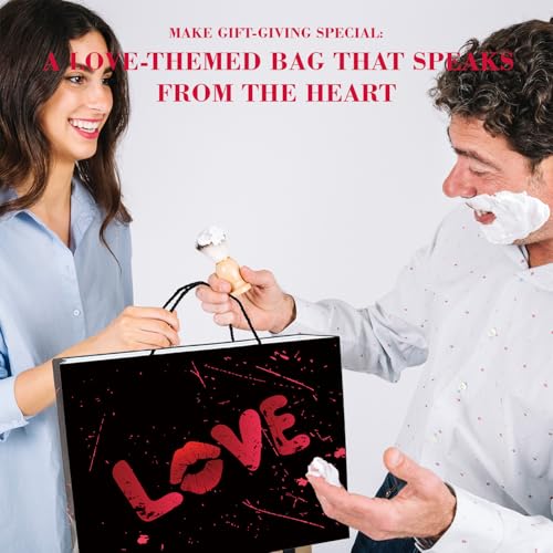 Linelglobal Large Black Valentine Gift Bag with Wrapping Paper for Women Men, Anniversary Bag 12.6" Heart Love - Image 4