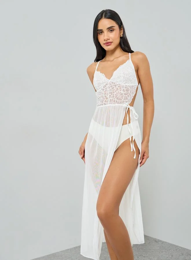 Take Two White Lace Tie-Up Detail Slip Dress