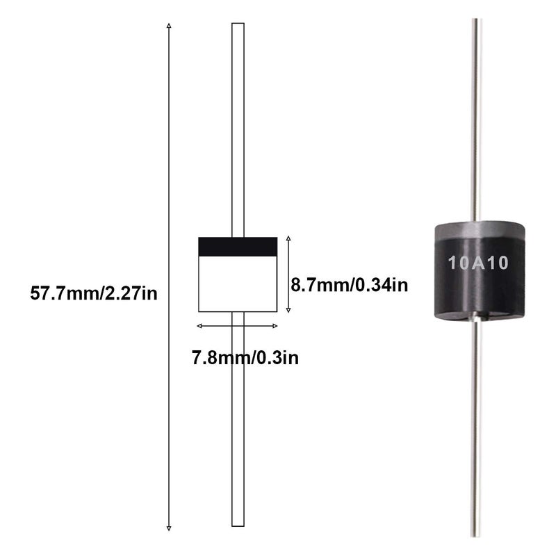 Tnisesm 20 Pcs 6A10, 10A10, 20A10 Rectifier Diode Kit 1000 Volt Electronic Silicon Diodes 6A10-10A10-20A10 - Image 2
