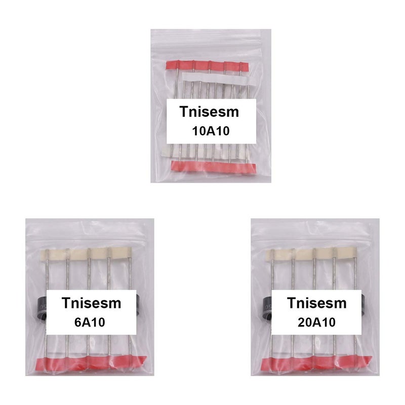 Tnisesm 20 Pcs 6A10, 10A10, 20A10 Rectifier Diode Kit 1000 Volt Electronic Silicon Diodes 6A10-10A10-20A10 - Image 4